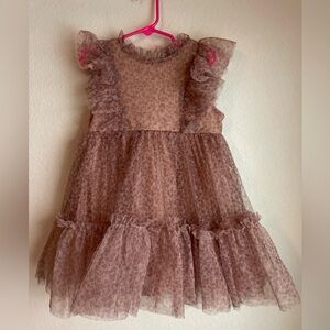 2 hip Elegant Brown Kids tiered animal print Formal Dress size 6